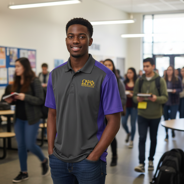 Omega Psi Phi - World Famous Greek Colorblock Wicking Polo