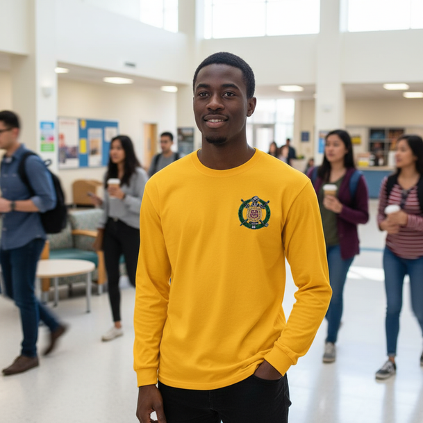 DISCOUNT-Omega Psi Phi Fraternity Crest - Shield Longsleeve Tee