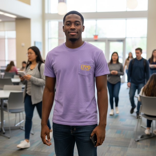 Omega Psi Phi Greek Letter Comfort Colors Pocket Tee