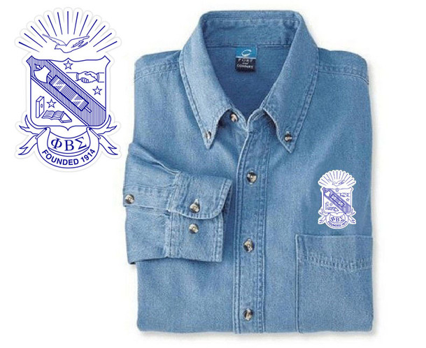 DISCOUNT-Phi Beta Sigma Denim Shirt - Shield