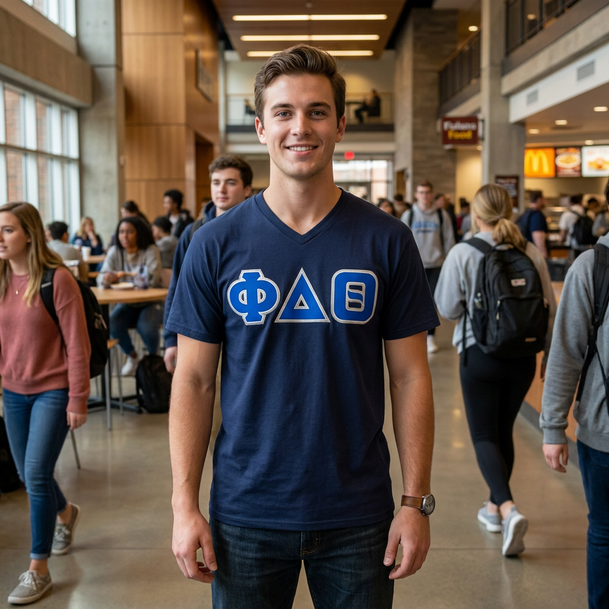 DISCOUNT- Phi Delta Theta Lettered V-Neck T-Shirt