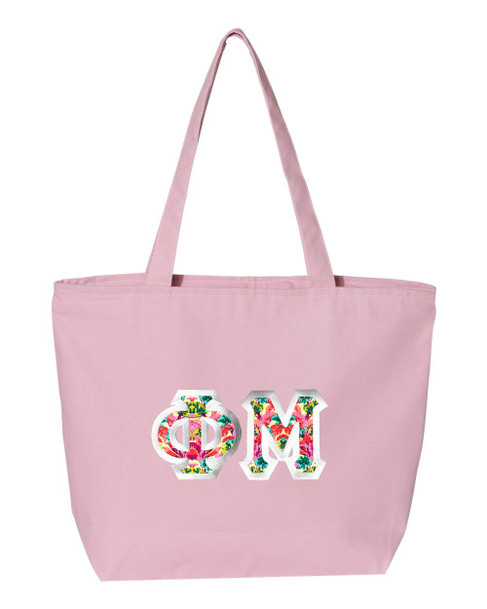 $24.99 Phi Mu Custom Satin Stitch Tote Bag