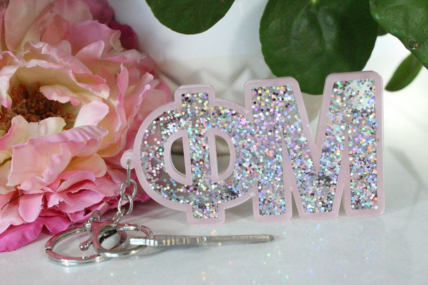 Phi Mu Glitter Keychain