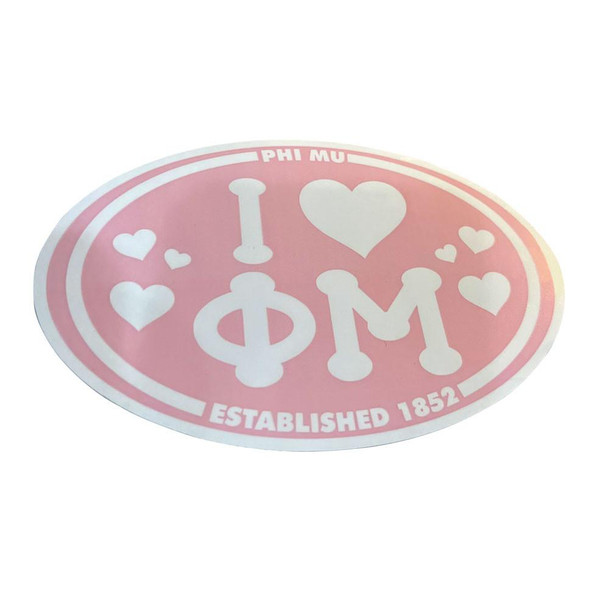  Phi Mu I Love Sorority Sticker - Oval 
