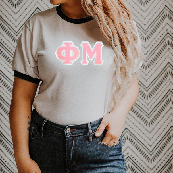  DISCOUNT-Phi Mu Lettered Ringer Shirt 