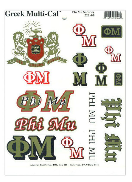  Phi Mu Multi Greek Decal Sheet 