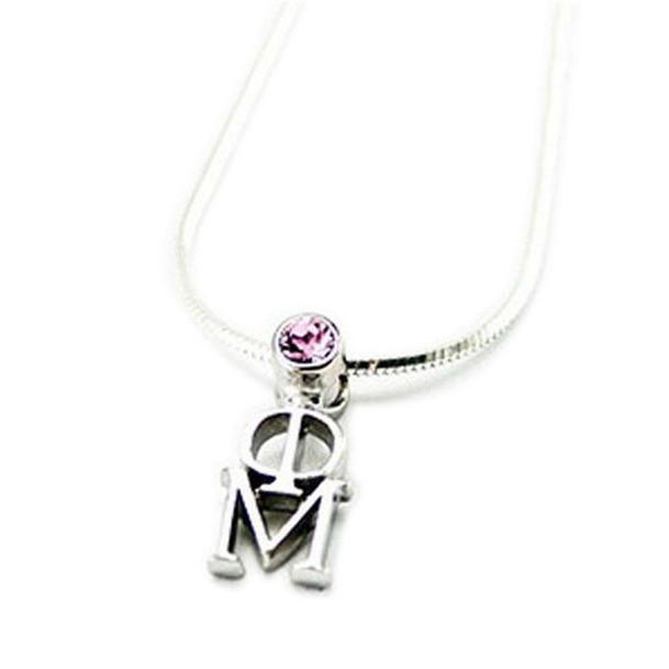 TCS Phi Mu Sterling Silver Lavaliere with Swarovski Rose Crystal 
