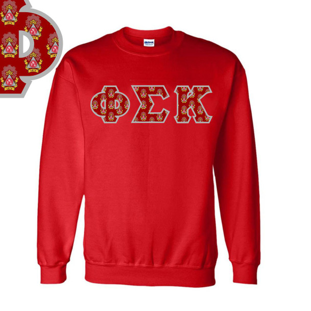  Phi Sigma Kappa Fraternity Crest - Shield Twill Letter Crewneck Sweatshirt 
