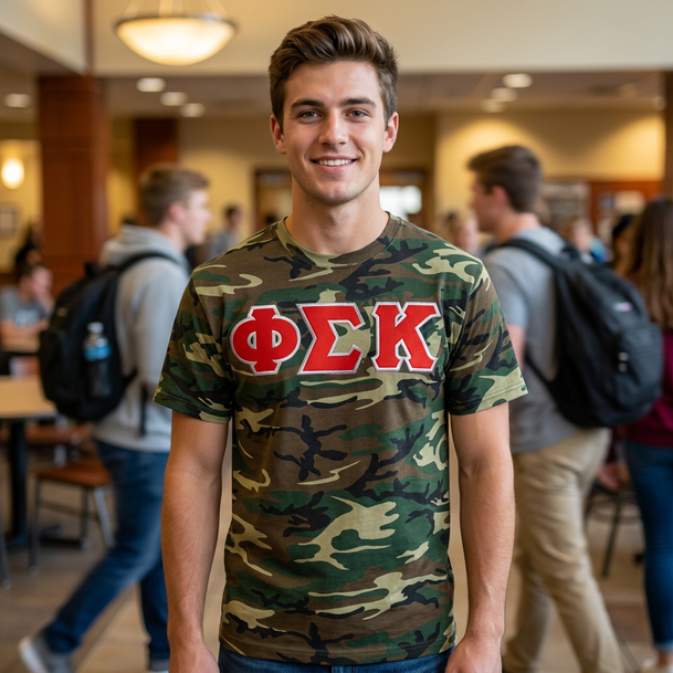 DISCOUNT- Phi Sigma Kappa Lettered Camouflage T-Shirt