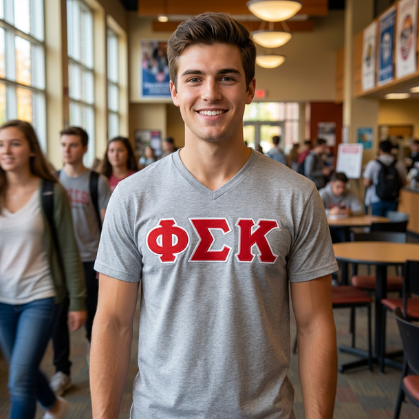 DISCOUNT- Phi Sigma Kappa Lettered V-Neck T-Shirt