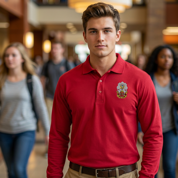 DISCOUNT-Phi Sigma Kappa Emblem Long Sleeve Polo