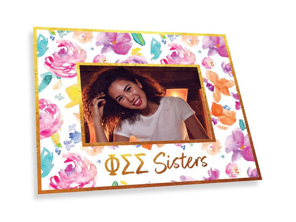 Phi Sigma Sigma Gold Foil & Floral Painted Photo Frame