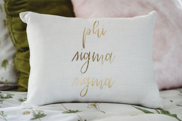 Sorority Shop Phi Sigma Sigma Gold Imprint Throw Pillow 