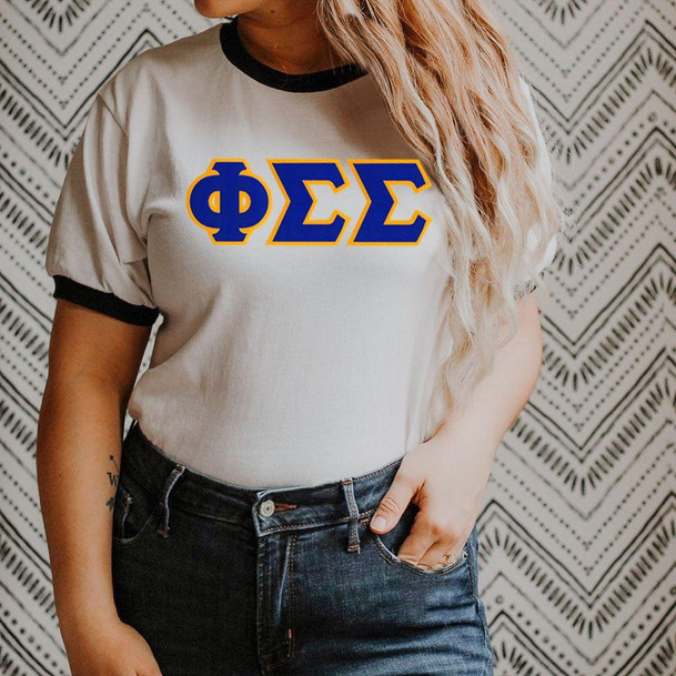  DISCOUNT-Phi Sigma Sigma Lettered Ringer Shirt 