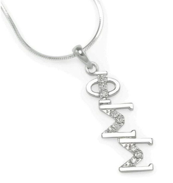 Phi Sigma Sigma Sterling Silver Diagonal Lavaliere set with Lab-Created Diamonds