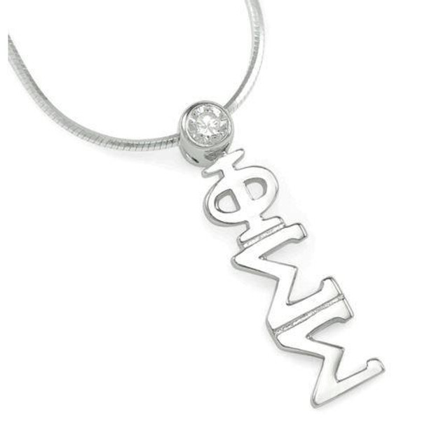TCS Phi Sigma Sigma Sterling Silver Lavaliere with clear crystal 