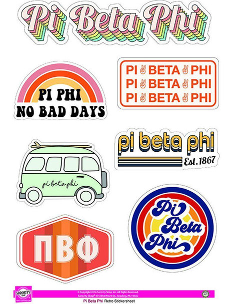 Sorority Shop Pi Beta Phi Retro Sticker Sheet 