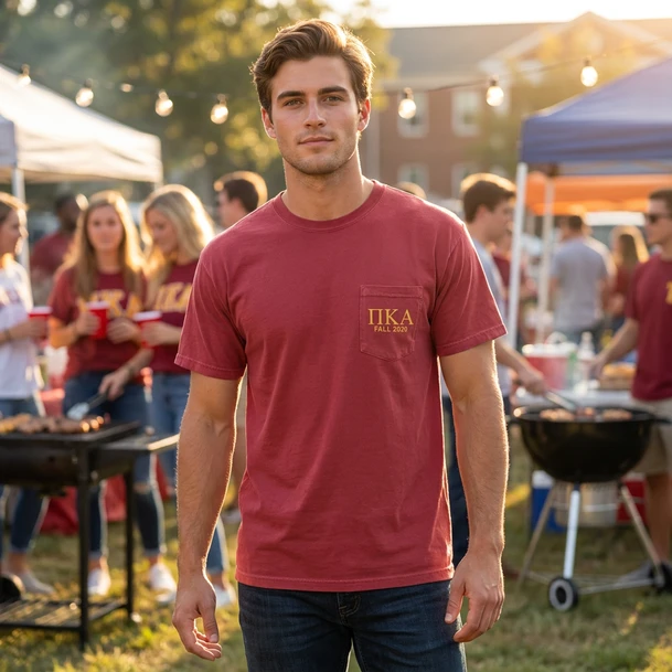 Pi Kappa Alpha Greek Letter Comfort Colors Pocket Tee