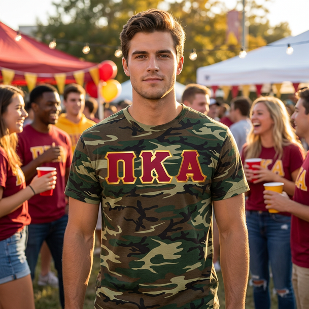 DISCOUNT- Pi Kappa Alpha Lettered Camouflage T-Shirt