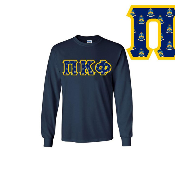  Pi Kappa Phi Fraternity Crest - Shield Twill Letter Longsleeve Tee 