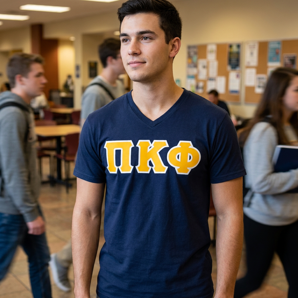 DISCOUNT- Pi Kappa Phi Lettered V-Neck T-Shirt