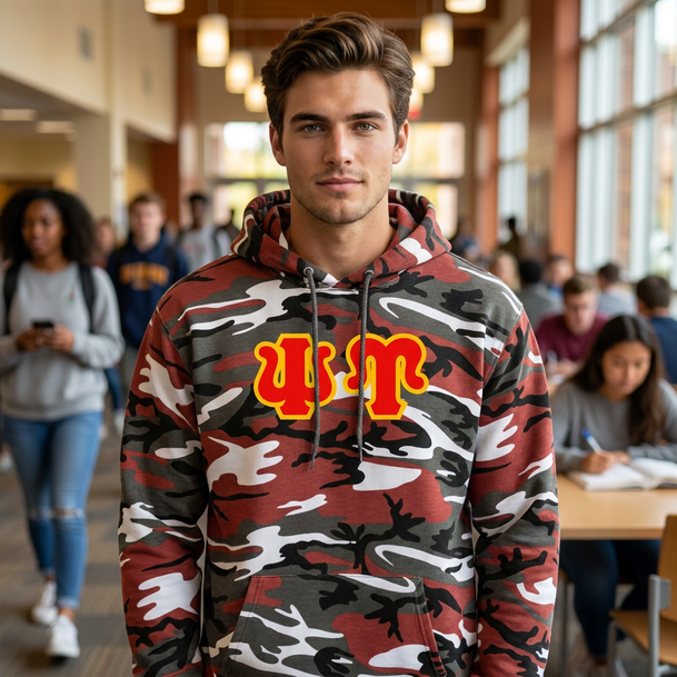DISCOUNT-Psi Upsilon Camo Pullover Hooded Sweatshirt
