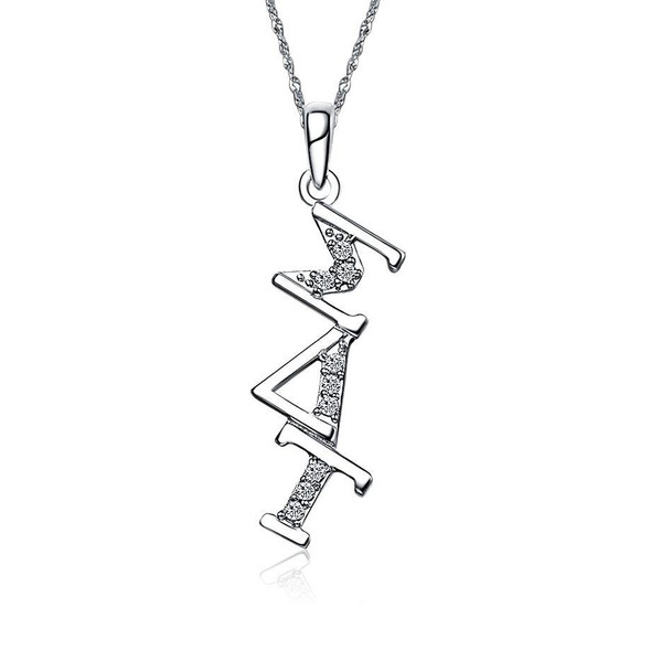 TCS Sigma Delta Tau Sterling Silver Horizontal Lavaliere set with Lab-Created Diamonds 