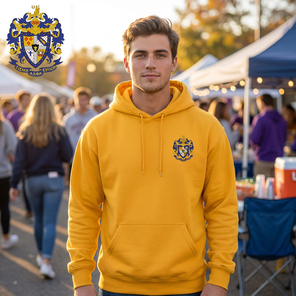 DISCOUNT-Sigma Alpha Epsilon Crest - Shield Emblem Hooded Sweatshirt