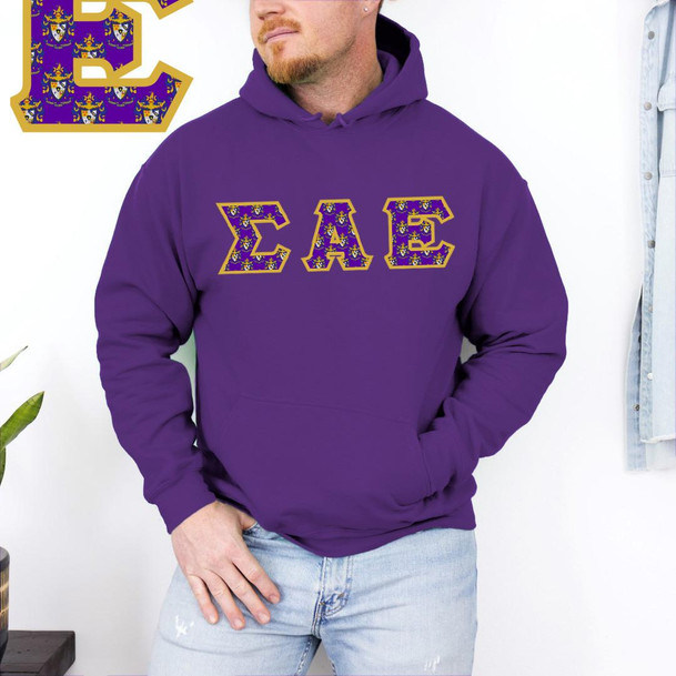  Sigma Alpha Epsilon Fraternity Crest - Shield Twill Letter Hooded Sweatshirt 