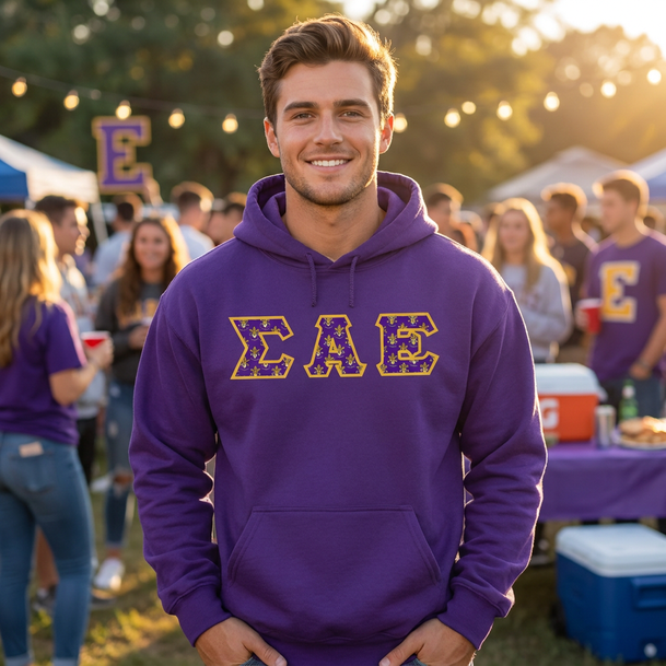 Sigma Alpha Epsilon Fraternity Crest - Shield Twill Letter Hooded Sweatshirt