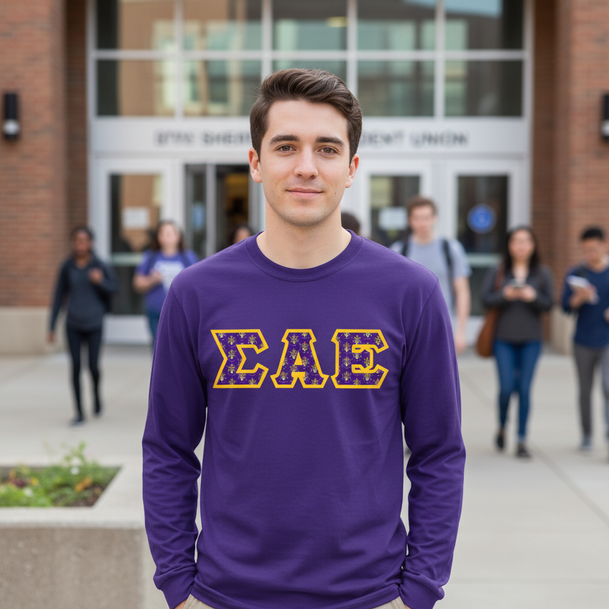 Sigma Alpha Epsilon Fraternity Crest - Shield Twill Letter Longsleeve Tee