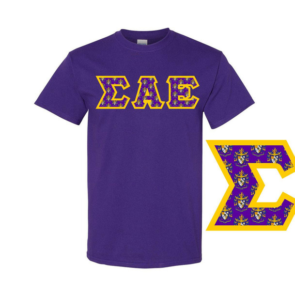  Sigma Alpha Epsilon Fraternity Crest - Shield Twill Letter Tee 