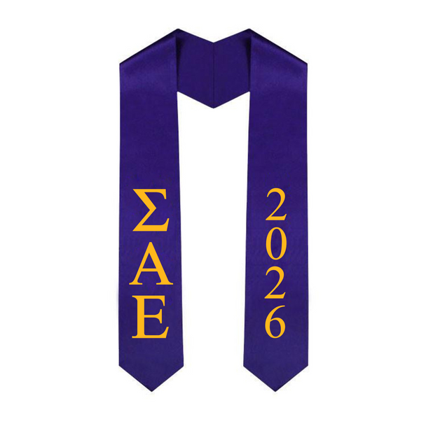 Sigma Alpha Epsilon Greek Lettered Graduation Sash Stole With Year - Best Value