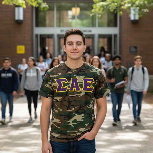 DISCOUNT- Sigma Alpha Epsilon Lettered Camouflage T-Shirt
