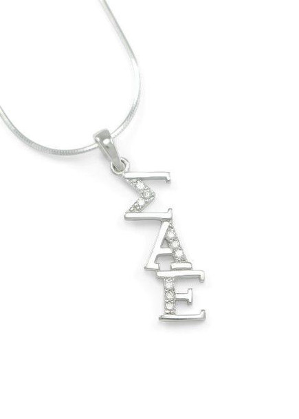 TCS Sigma Alpha Epsilon Sterling Silver Diagonal Lavaliere set with Lab-Created Diamonds 