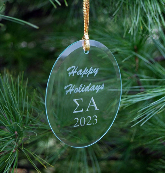 Sigma Alpha Holiday Glass Oval Ornaments - 2024