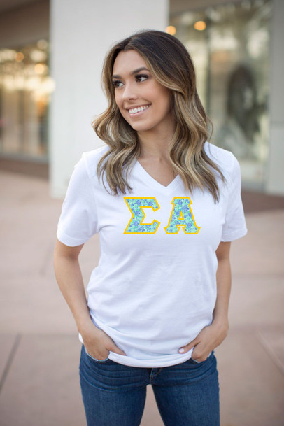 DISCOUNT-Sigma Alpha Lettered V-Neck Tee