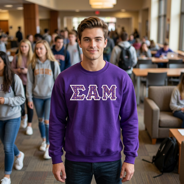 Sigma Alpha Mu Fraternity Crest - Shield Twill Letter Crewneck Sweatshirt