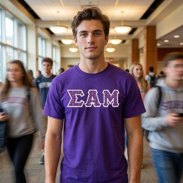 Sigma Alpha Mu Fraternity Crest - Shield Twill Letter Tee