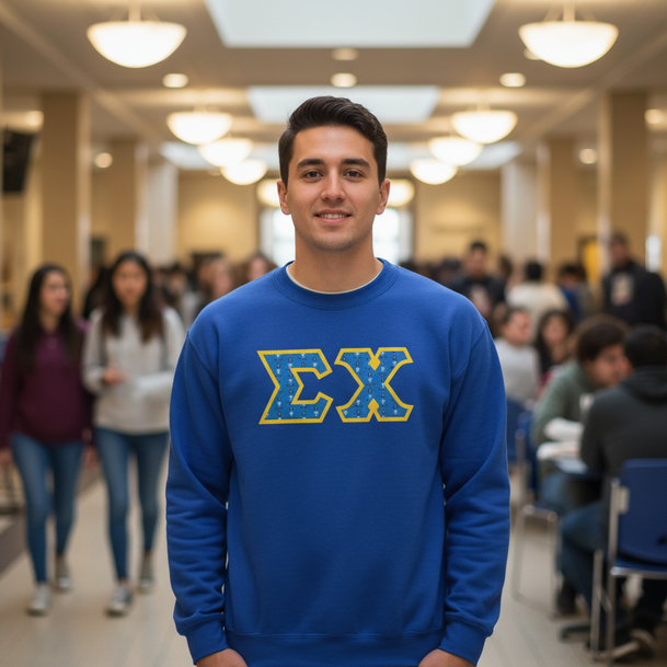 Sigma Chi Fraternity Crest - Shield Twill Letter Crewneck Sweatshirt