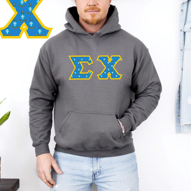  Sigma Chi Fraternity Crest - Shield Twill Letter Hooded Sweatshirt 