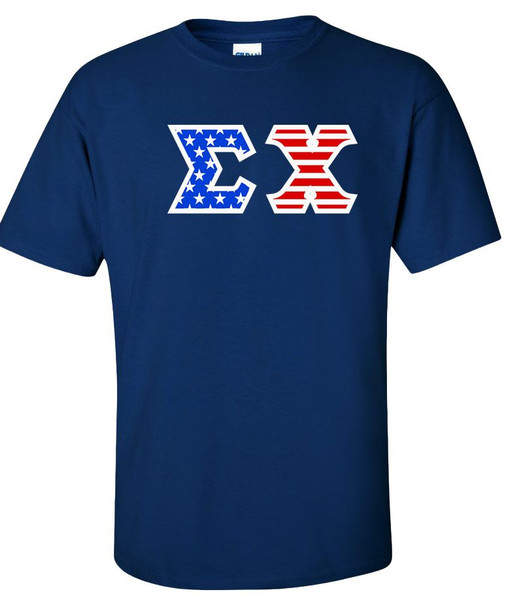 DISCOUNT-Sigma Chi Greek Letter American Flag Tee