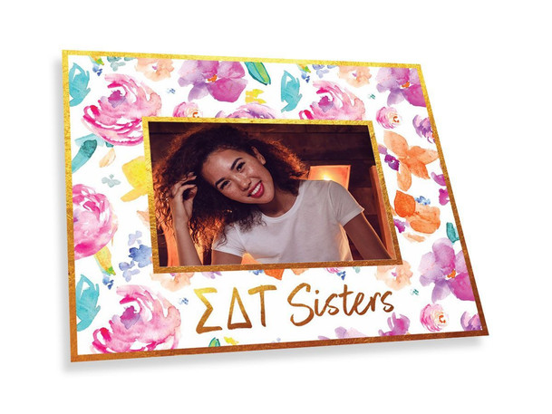 Sigma Delta Tau Gold Foil & Floral Painted Photo Frame