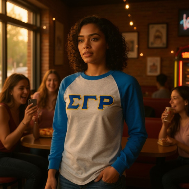 DISCOUNT-Sigma Gamma Rho Lettered Raglan Shirt