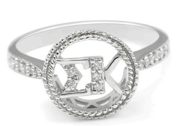 Sigma Kappa Sterling Silver Circular Ring set with Lab-Created Diamonds
