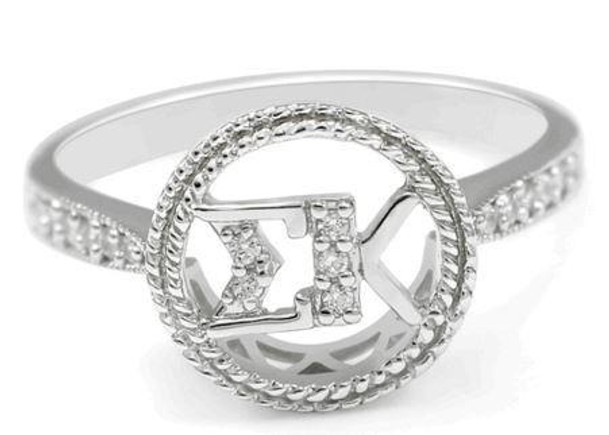 TCS Sigma Kappa Sterling Silver Circular Ring set with Lab-Created Diamonds 