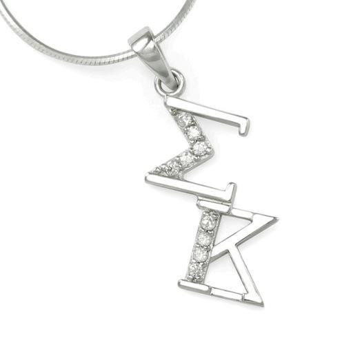 TCS Sigma Kappa Sterling Silver Diagonal Lavaliere set with Lab-Created Diamonds 