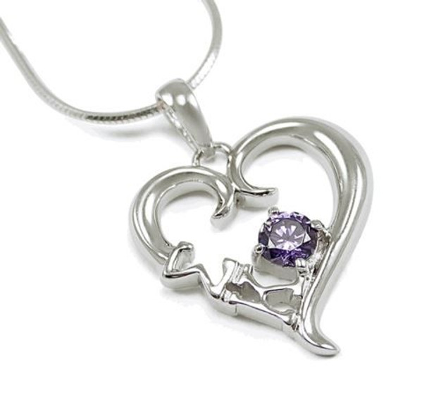 Sigma Kappa Sterling Silver Heart Pendant with Purple Crystal