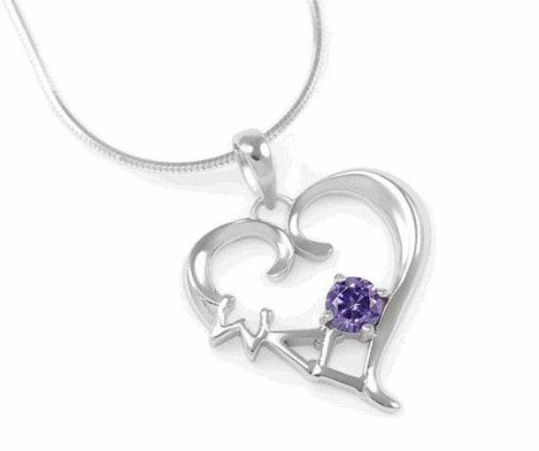 Sigma Lambda Gamma Sterling Silver Heart Pendant with Swarovski Purple Crystal
