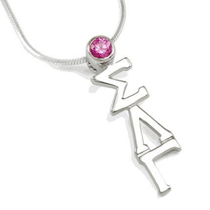 TCS Sigma Lambda Gamma Sterling Silver Lavaliere Pendant with Swarovski™ Pink Crystal 